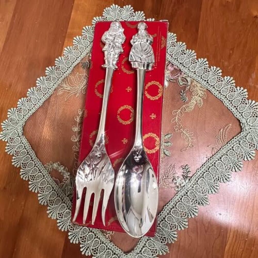 Vintage Santa and Mrs. Clause Christmas Serving Utensils Sterling Silver Plated